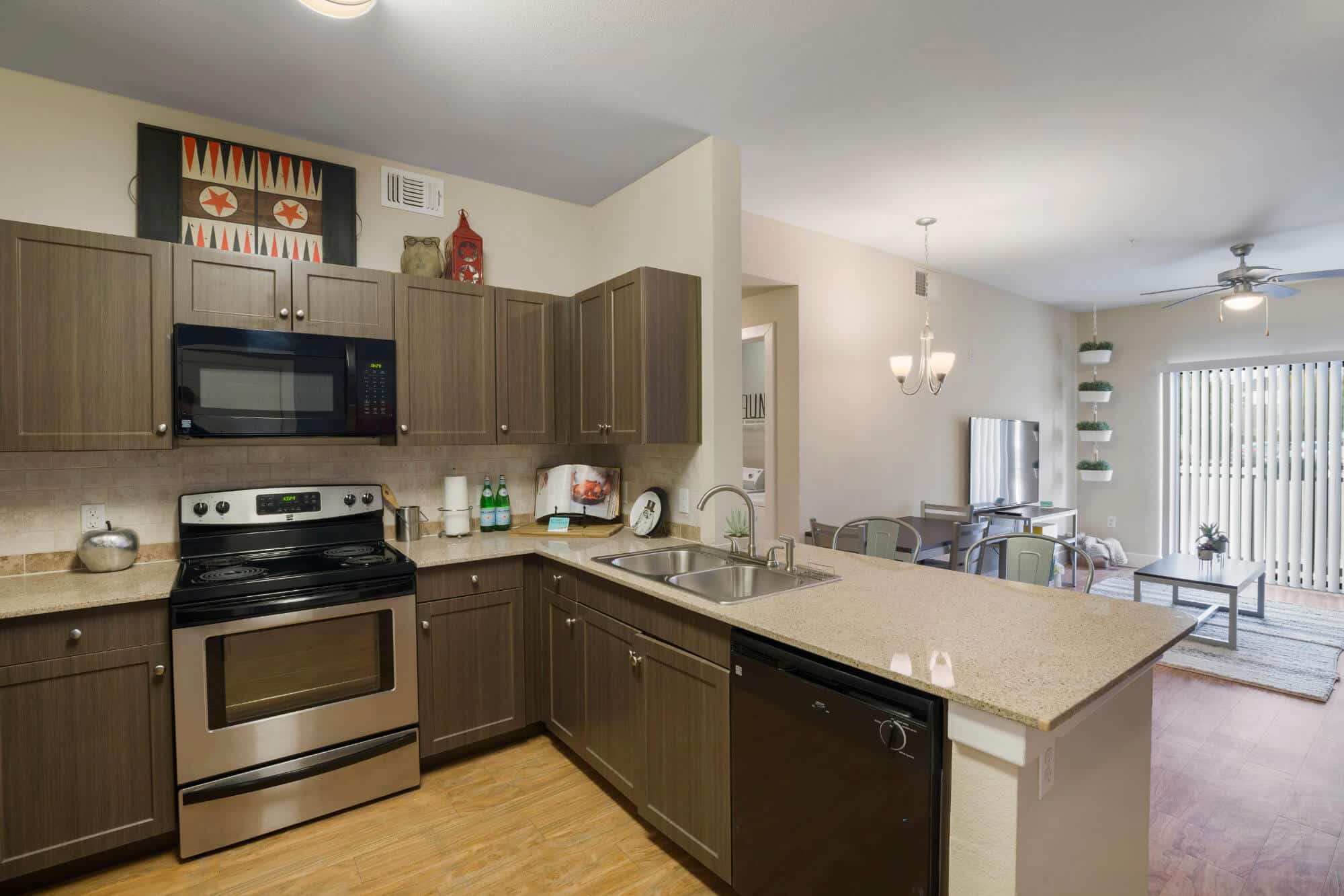 arba san marcos off campus apartments near texas state university kitchen to living room open floor plan